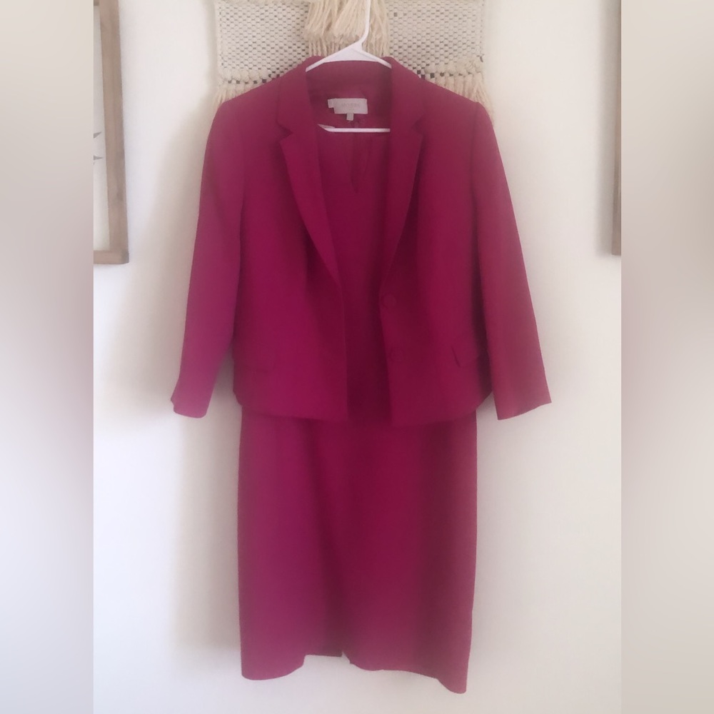 Hobbs London SET Sheath Dress and Blazer Suit Jacket Two Piece Magenta 8/10